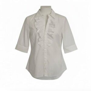 Ralph Lauren Sport White Ruffle Front Blouse | Size 10